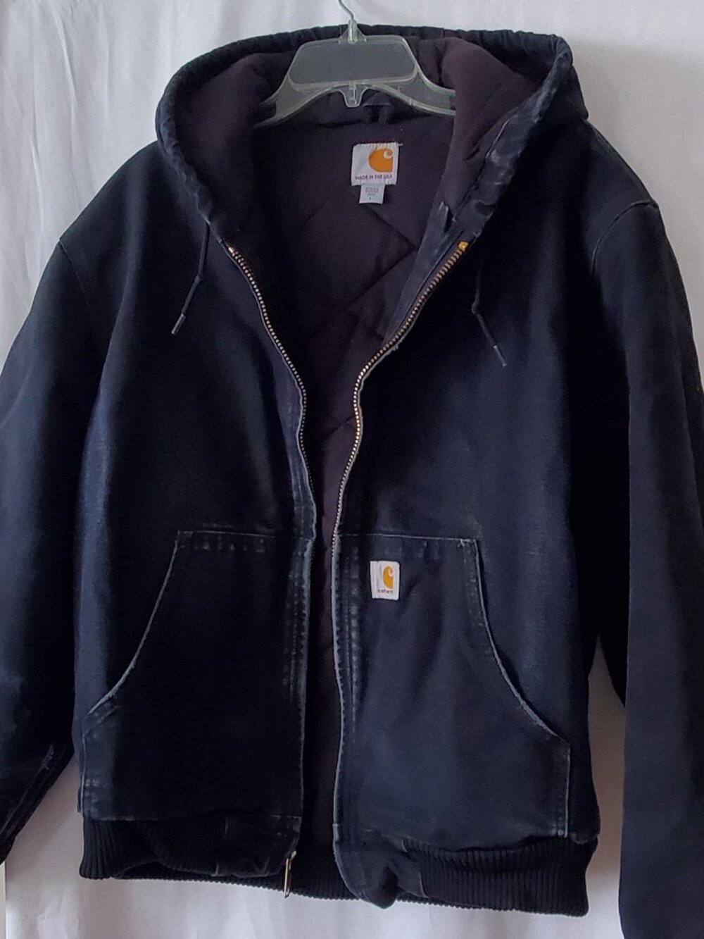 Vintage Helmets To Hardhats Black Carhartt Jacket Zip Lined Hooded Sz:  L